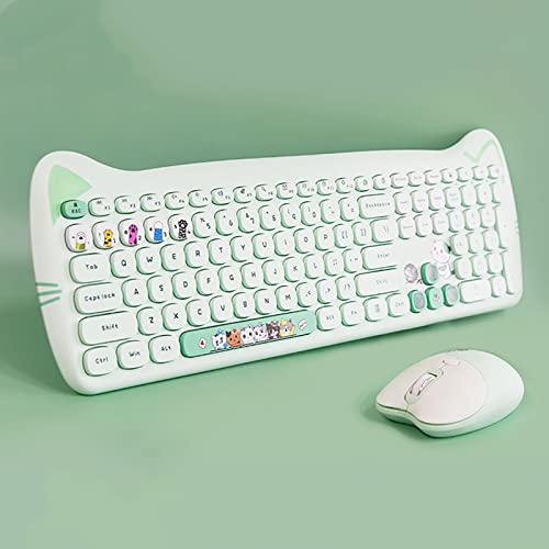 Cute Cat 2.4G USB Wireless Keyboard and Mouse Combo, Silent Keys, Candy Colors, Compatible with Notebook, PC (Green-110Keys) - color: Green-110Keys
