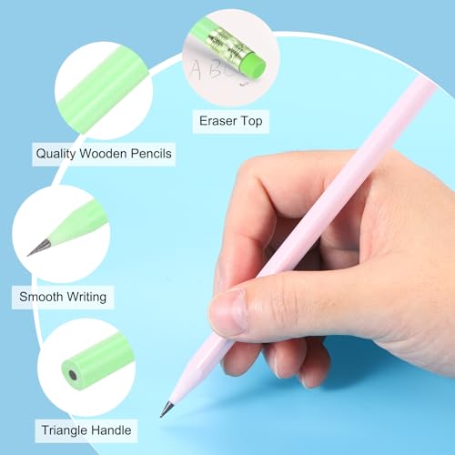 PATIKIL Round Pencils, 12 Pcs Triangle HB Graphite Pencil Wooden Pencils with Eraser for Classroom Office Writing Drawing Supplies, Green - color: Oilve Green