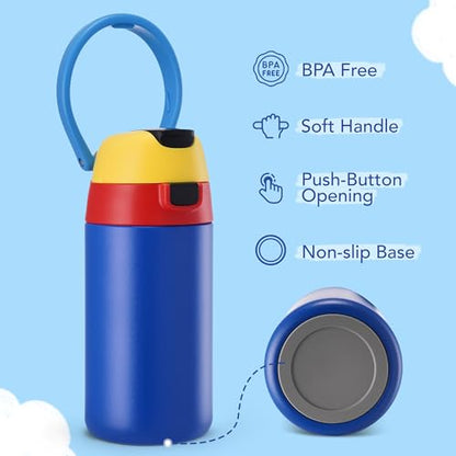 Fijinhom 12 oz Toddler Water Bottle with 2-in-1 Lid, 304 Stainless Steel Insulated Bottle, Kids Water Bottle for School Boys Girls, Leak-Proof Great for Sport, Travel & Gift, Technology Blue - color: Technology Blue