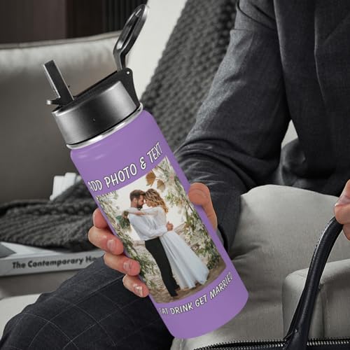 Personalized Photo Water Bottle, Custom Stainless Steel Insulated Sport Water Bottle with Pictures Text, Customized Sport Tumbler Gifts for Men Women Kids Birthday Anniversary Christmas, 18 OZ - color: # design 01 pic