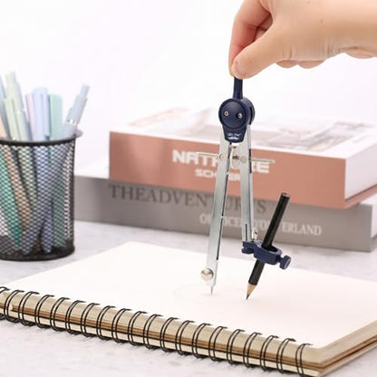 Mr. Pen- Metal Geometry Compass, Center-Wheel Design | Precision Drafting Compass with Pencil for School & Technical Drawing, Draws Circles up to 11 Inches Diameter - color: Silver