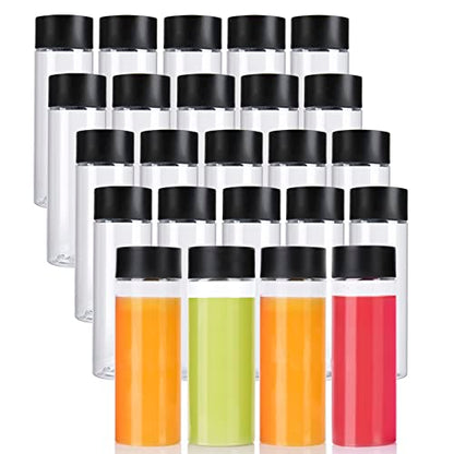 zmybcpack 24 Pack 10 OZ (300 ml) Clear PET Plastic Juice Bottles with Black Lids - Plastic Smoothie Bottles Ideal for Juice, Milk, Homemade Beverages - size: 10 OZ 24 pack (black lids)