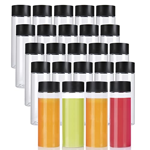 zmybcpack 24 Pack 10 OZ (300 ml) Clear PET Plastic Juice Bottles with Black Lids - Plastic Smoothie Bottles Ideal for Juice, Milk, Homemade Beverages - size: 10 OZ 24 pack (black lids)
