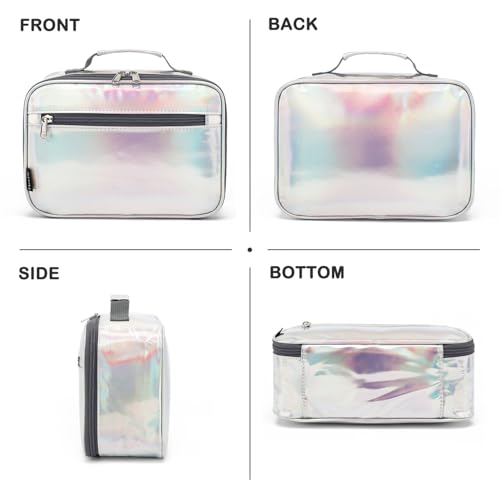 FlowFly Kids Lunch box Insulated Soft Bag Mini Cooler Back to School Thermal Meal Tote Kit for Girls, Boys, Silvery - color: Holographic