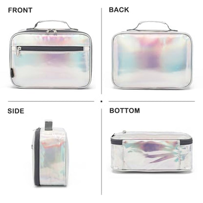 FlowFly Kids Lunch box Insulated Soft Bag Mini Cooler Back to School Thermal Meal Tote Kit for Girls, Boys, Silvery - color: Holographic