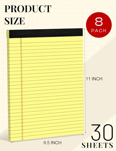 8 Pack Yellow Legal Pads 8.5 x 11 Wide Ruled Note Pads 8.5 x 11 Lined Paper Writing Pads Yellow Notepads 8.5x11 Notebook Paper for Work Legal Notepads Pads of Paper 30 Sheets per Legal Pad - size: 8.5 x 11 Inch, style: 8 Pack-Yellow