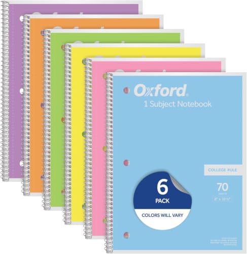 Oxford Spiral Notebook, 1 Subject, College Ruled Paper, 8 x 10-1/2 Inch, Pastel Pink, Orange, Yellow, Green, Blue and Purple, 70 Sheets (63756) Set of 6 (Pack of 8) - size: College Rule (Pack of 8)