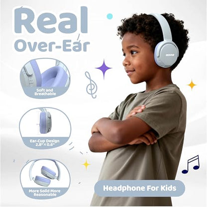 MIDOLA Headphones For Kids Bluetooth 5.4 Wireless 68H Play Time Volume Limit 85/94dB Over-Ear Foldable Headset,with Mic Wired Aux for Toddler Child Boy Girl School Pad Tablet Light Silver(Gray)/Purple - color: Sky Blue