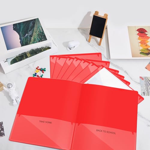 Henoyso 24 Pcs Folders with Pocket School to Home Folder Heavy Duty 2 Pocket Homework Folders with Clear Front Pockets for School Students Parent Teacher Communication (Red) - color: Red