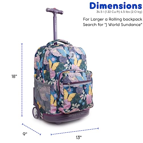 J World Sunrise Kids Rolling Backpack with Wheels for Girls Boys, Roller Bookbag for School, 18 x 13 x 9 Inches, Secret Garden - color: Secret Garden