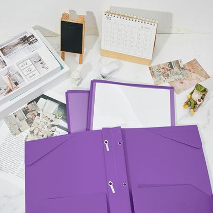 Henoyso 18 Pcs Plastic Folder with Clear Front Pocket and 3 Prong Plastic Folders with Card Slot Pocket Folders with Prongs for School Office (Purple) - color: Purple