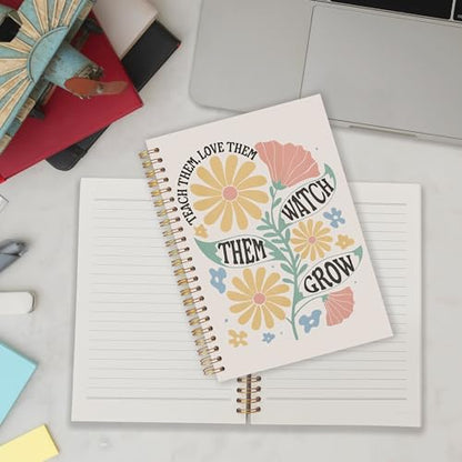 Qabliqo Teachers Gifts Spiral Notebooks, Boho Floral Watch Them Grow Teacher Gifts Journal for Writing, Teacher Appreciation Gift Notebook for Note Taking, Teachers Office Supplies, 5.5x8.3 Inch - color: Watch Them Grow