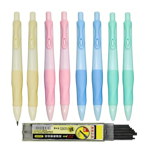 12 Pack Mechanical Pencils with Grip Trainer, Automatic 2.0mm 2B Lead, Push Button with Built-in Sharpener (4 Assorted Colors) + 10 Extra Refill Leads - Ergonomic Writing Aid for Beginners