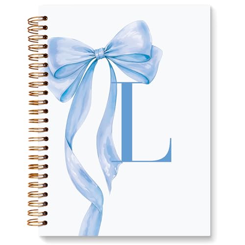 JXREQ Coquette Blue Bow Personalized Notebook, Initial Letter L Monogram Journal, Preppy Girly Ribbon Bow Journal, Monogrammed Gifts for Women, Aesthetic Spiral Notebook 5.5x8.3 - color: L Blue