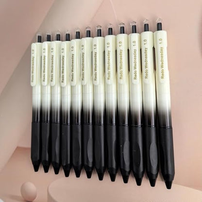 Fengtaiyuan Retractable Gel Pens, 1.0mm Bold Point Quick Dry Black Ink, 12 Pack Gradient Black-White Barrel with Ergonomic Non-Slip Grip, Smooth Writing for Grading Highlighting Signing Office School - color: BlackFRW10P12