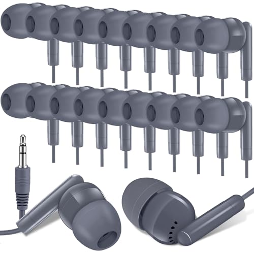 Kanayu 100 Packs Earbuds Bulk Basic Student Earphone Individually Bagged 3.5 mm Headphones for Schools Classrooms Library Teens Gift(Grey) - color: Grey