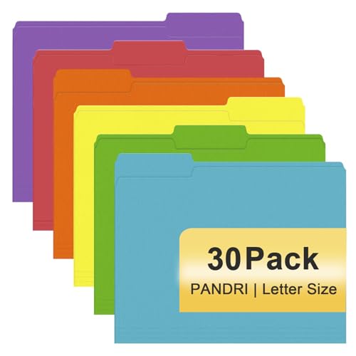 File Folder, PANDRI 30 Pack Colored File Folder, 1/3 Cut Tabs, Letter Size, Assorted 6 Colors Filing Folder for Office School Business