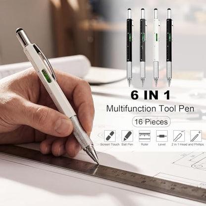 Zhanmai 8 Pcs 6 in 1 Multitool Pen Bulk Gift for Men Multi Tool Ballpoint Pen with Ruler Level Screwdriver Stylus Cool 20 Ink Refill Tool Gadget Birthday Christmas Stocking Stuffers (Black White Gray) - color: Black, White, Gray