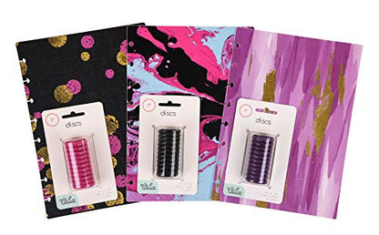 Talia Discbound Notbook - Cover and Disc Set (Set 8 (3pk Designs), Midsize Set) - BounceM w/PK, MarbleTaffy w/BK, Purple Luxe w/STP - color: Set 8 (3pk Designs), size: Midsize Set