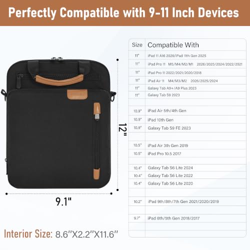 9-11 Inch Tablet Sleeve Bag, Padded Protective Travel Carrying Case for iPad A16 2025, iPad Air M4 11-inch 2026 M3 M2, iPad Pro M5/M4 11 inch, iPad 10/9/8/7th, Galaxy Tab A9+/S9/S8 11" - color: Black, size: 9-11 Inch