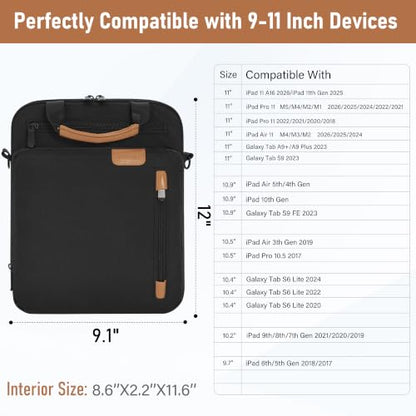 9-11 Inch Tablet Sleeve Bag, Padded Protective Travel Carrying Case for iPad A16 2025, iPad Air M4 11-inch 2026 M3 M2, iPad Pro M5/M4 11 inch, iPad 10/9/8/7th, Galaxy Tab A9+/S9/S8 11" - color: Black, size: 9-11 Inch