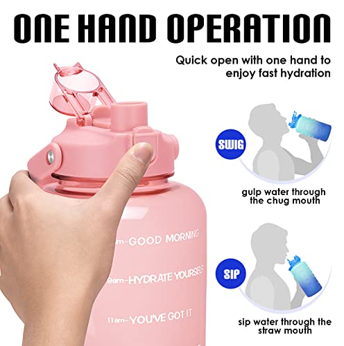 HydroPal 1 Gallon Water Bottles with Straw, 128 oz Water Bottle BPA Free Innovative 2-IN-1 Lid Gym Bottle with Times to Drink Motivational, Large for Sports Fitness Camping Water Jug （13.8X5.5 inch） - color: Cherry Blossom