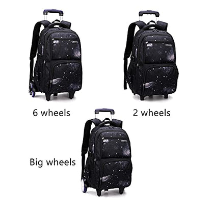 VIDOSCLA Elementary Galaxy Teens Rolling Backpack Kids Boys Luggage with Wheels Trolly BookBag for School-6 Wheels - color: Sky Blue-6 Wheels Backpack, style: 6 Wheels