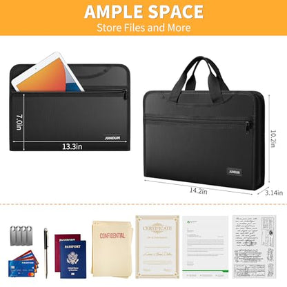 JUNDUN Fireproof Document Organizer with Lock | 13 Pockets Accordion File Organizer with Handle & Zipper, Multi-Pockets Organizer Folder for Files and More