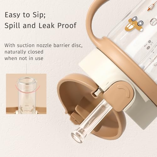 Evorie Tritan Spill Proof Toddler Straw Sippy Cup, 10 oz for Baby and Toddlers 1-3 Years Old, No Spill Straw Water Bottle with Removable Handles, Ideal for School, BPA-Free, Choco Car (New) - color: Choco Car