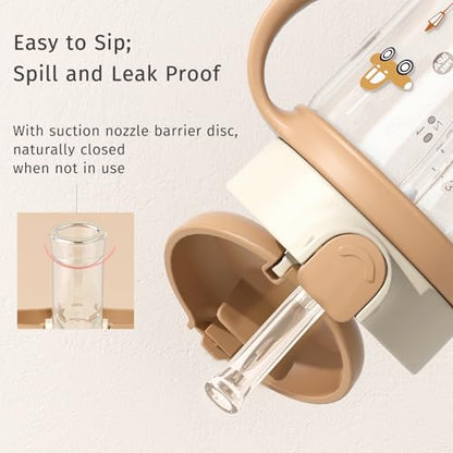Evorie Tritan Spill Proof Straw Sippy Cups for Toddlers 1–3 Years, 10 Oz | BPA & BPS-Free, Toddler water bottle, Easy grip handles, Dishwasher safe, Durable Tritan, Easy to clean, Choco Car - color: Choco Car