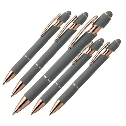 Ultima Rose Gold Accent Stylus Pen (5 Pack) – Soft‑Touch Metal Pen with Rose‑Gold Trim, Gel‑Glide™ Ink & Touchscreen Stylus – 5 Custom Laser‑Engraved Executive Pens - color: Grey