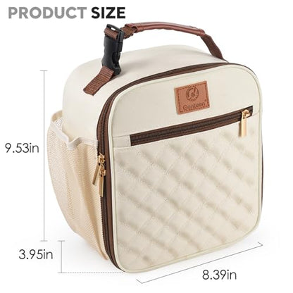 Genteen Kids Lunch Box Insulated Soft Mini Cooler with Bottle Holder, Lightweight Reusable Easy-Clean Lunch bag for Girls, Boys Back to School-White - color: White