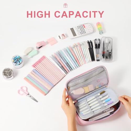 YOOLIFE Cute Pencil Case for Girls, Pink Pencil Pouch Bag, Aesthetic Pen Pouch School Supplies for Teen Girls, O (Pink) - color: Pink, style: O