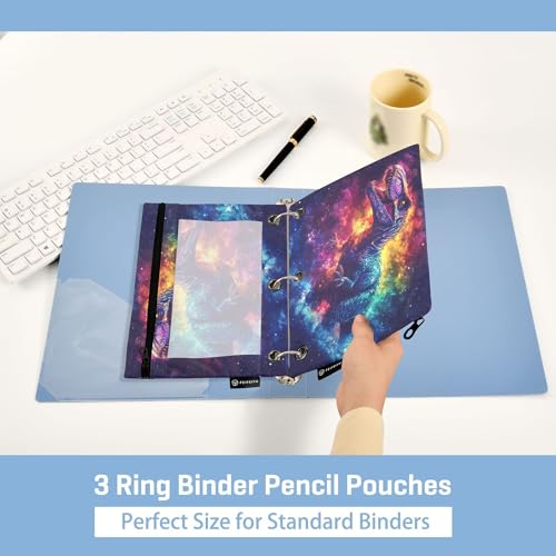 Galaxy Dinosaur T. Rex Binder Pouches 3 Ring for Boys Girls School Office College Supplies Space Dino Stars Tyrannosaurus Rex Nebula Pencil Pouches Case Bag with Clear Window and Zipper 2 Pack - color: Dinosaur