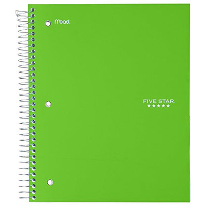 Five Star Spiral Notebook, 3 Subject, Wide Ruled Paper, 150 Sheets, 10-1/2" x 8" Sheet Size, Lime (73190) - color: Lime