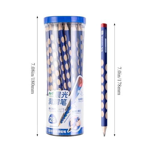 M&G 50 Pcs Triangular Pencils for Kids, Triangular Pole with Grip Correction 2B Pencils, Graphite Wood Pencils with Smooth Writing for School, Office Supplies, Painting, Sketching, Weddings, Party - style: 50pcs Blue 2B