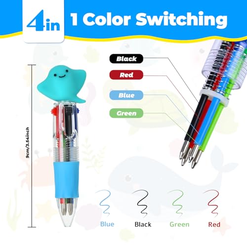 Under the Sea Party Favors Ocean Animals Multicolor Pen in One Cute Fun 4-in-1 Pens Bulk Cool Ballpoint Pens for Birthday Gifts Teacher Supplies (Sea Animal, 12) - style: Sea Animal