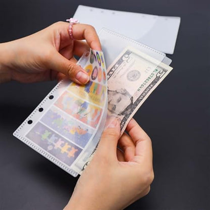 1 Pack A6 Dividers with Tabs and Pockets Binder Pockets Smooth Clear PP Budget Cash Envelopes 0.2mm Thick Double Pockets Index Dividers Outside Loading Money Organizer - color: Clear, size: A6 - 6 Tabs