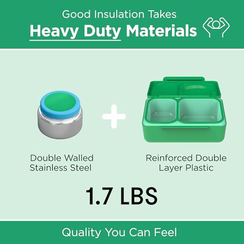Omie OmieBox UP bento Box for Kids | Insulated Lunch Box | Leak Proof Vacuum Insulated Thermal Food jar | Cooler ice Pack | 2 Compartments (Jade Green) - color: Jade Green