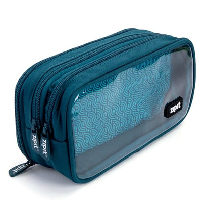 ZIPIT Half & Half Pencil Case, 3 Compartment Zipper Pouch for School, Stationery Bag for Teen Girls Boys and Adults, Teal - color: Teal