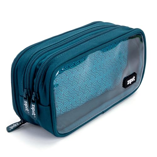 ZIPIT Half & Half Pencil Case, 3 Compartment Zipper Pouch for School, Stationery Bag for Teen Girls Boys and Adults, Teal - color: Teal