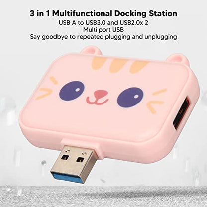 3 in 1 Cute USB Hub, USB A to USB3.0 and USB2.0X 2 Adapter, 5Gbps Multiport USB Docking Station, USB Data Splitter, for Laptop and PC, Girls Student Gift ()