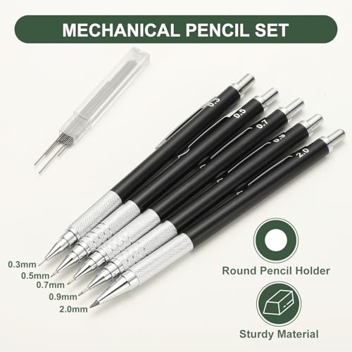 PATIKIL 2Pcs Mechanical Pencil 0.7mm, Lead Pencils Mechanical Holder Medium Point Automatic Metal Holder for Drawing Art Sketching Woodworking, Black - color: Black