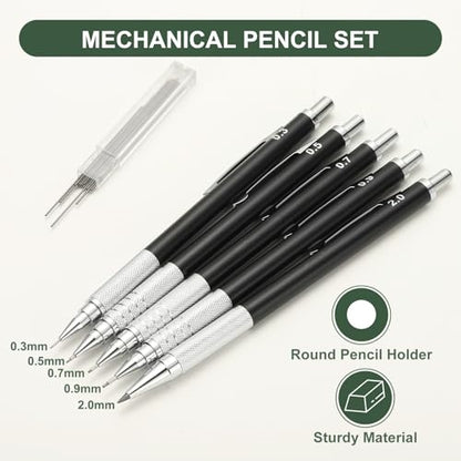 PATIKIL 2Pcs Mechanical Pencil 0.7mm, Lead Pencils Mechanical Holder Medium Point Automatic Metal Holder for Drawing Art Sketching Woodworking, Black - color: Black