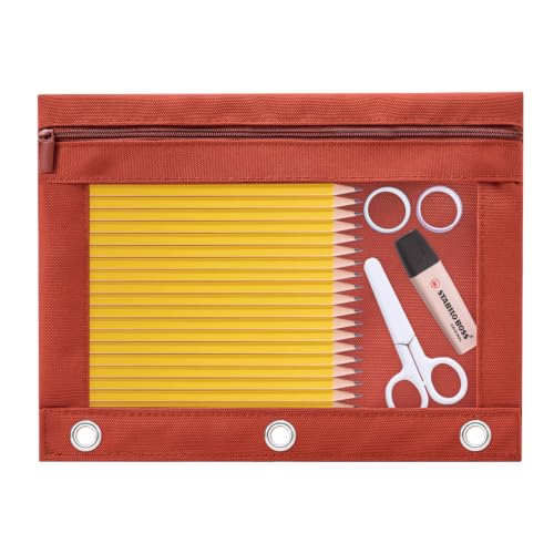 3 Ring Binder Pencil Pouch, Durable Pencil Case for School Supplies, Classroom Must Haves, 3-Hole Design Fits Binders, Zipper Closure, Ideal for Students/Back to School Red - color: Red