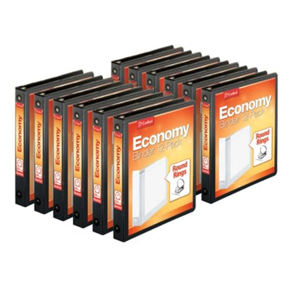 Cardinal Economy 3-Ring Binders, 1", Round Rings, Holds 225 Sheets, Clearvue Presentation View, Non-Stick, Black, Carton of 12 - color: Black, size: 1 Inch, style: Binders
