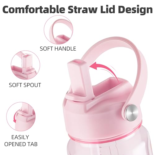 Fanhaw 32 oz Clear Water Bottle with Straw Lid - Tritan, BPA-Free, Lightweight, Wide Mouth, Leak-Proof, Perfect for Gym, Travel, School, Office, and Sports(Cherry Blossom) - color: Cherry Blossom