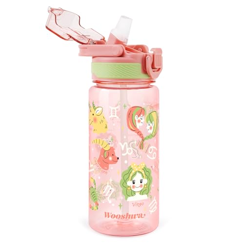 Kids Water Bottle for School, 20 Oz Plastic Straw Water Bottle with Silicone Spout and Leakproof Cover, Dishwasher Safe (Zodiac Signs) - color: Zodiac Signs, size: 20 Ounces
