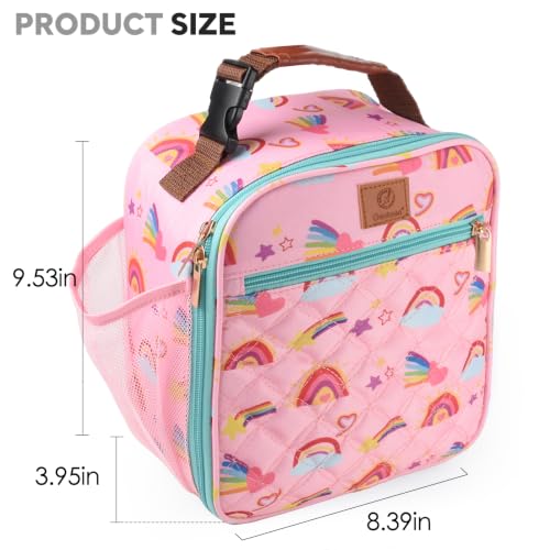 Genteen Kids Lunch Box Insulated Soft Mini Cooler with Bottle Holder, Lightweight Reusable Easy-Clean Lunch bag for Girls, Boys Back to School-Rainbow - color: Rainbow