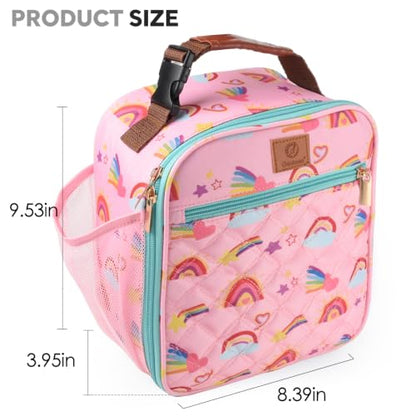 Genteen Kids Lunch Box Insulated Soft Mini Cooler with Bottle Holder, Lightweight Reusable Easy-Clean Lunch bag for Girls, Boys Back to School-Rainbow - color: Rainbow